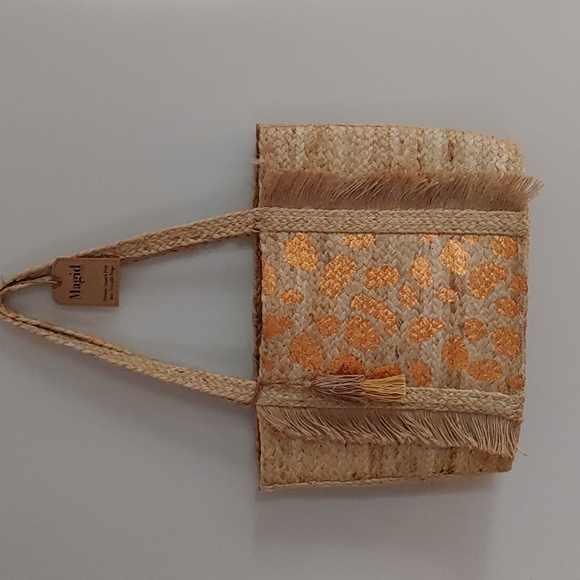 Magid Handbags - NWT Magid Large Metallic Leopard Print Jute Tote with Fringe and Tassels